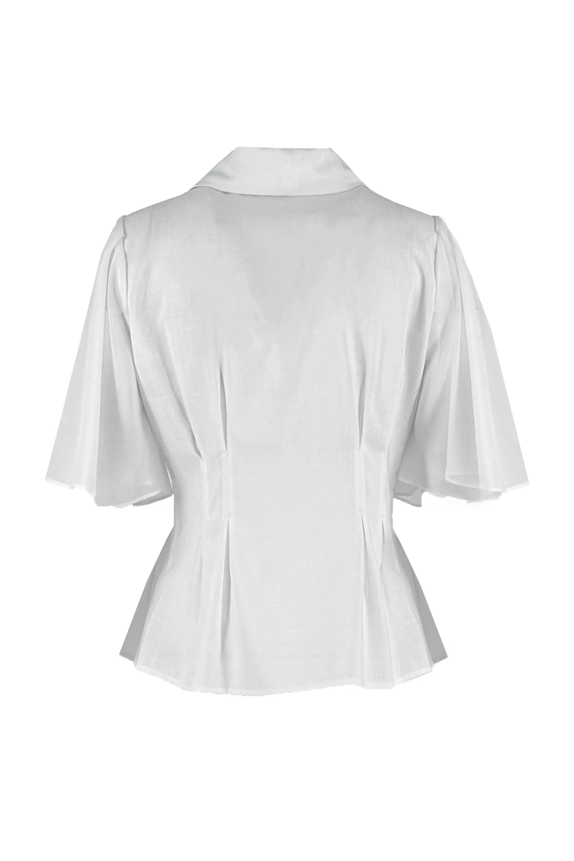 Women’s Summer High Greative Button with Exquisite Pearl Chain Ruffled Sleeve Shirt ULA